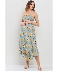 Hello Miz Maternity Floral Smocked Strapless Midi Dress