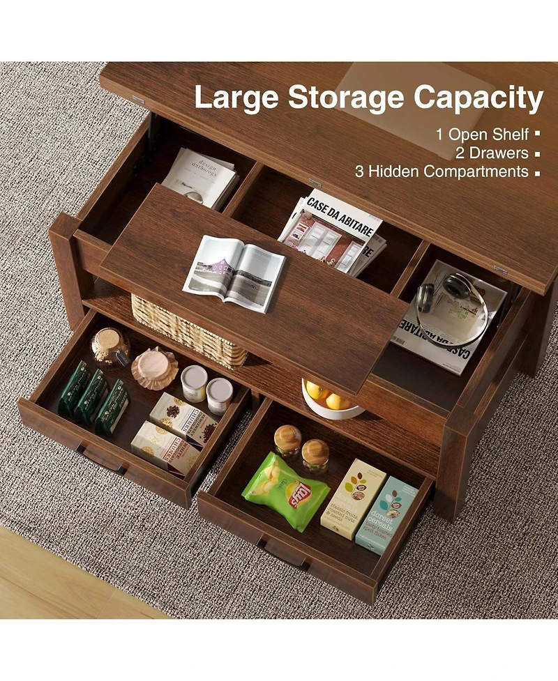 gaomon Lift Top Coffee Table with Storage, Multi-Function Convertible Coffee Table for Living Room, Adjustable Height Dining Desk