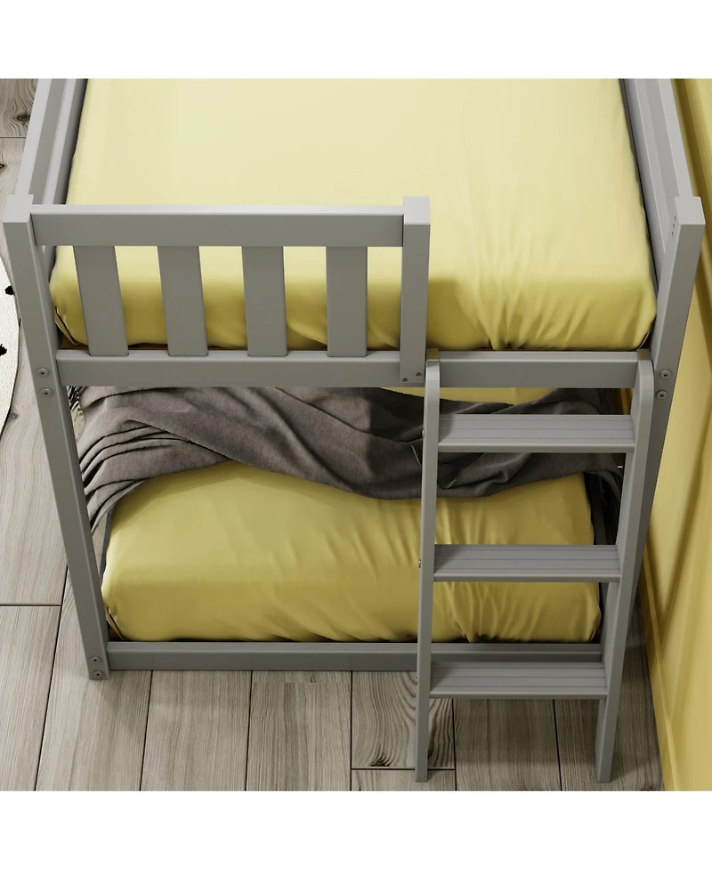 Max & Lily Solid Wood Twin over Low Bunk Bed with Ladder on End For Kids