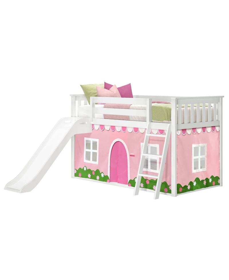 Max & Lily Low Bunk With Easy Slide Farmhouse Curtain