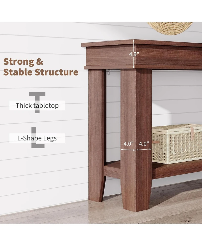 gaomon Console Table with Drawers, Wooden Rectangular Entryway Table Open Storage Shelf, Sofa Table Behind Couch, Farmhouse Entry Foyer Table