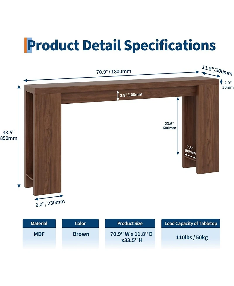 gaomon 70.9 Inch Console Tables for Living Room, Farmhouse Long Narrow Entryway Table for Entrance, Hallway, Foyer