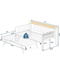 gaomon Twin Daybed with Trundle Bed, Storage Headboard with Charging Station and Additional Storage Bags, Sofa Day Bed with Strong Supports