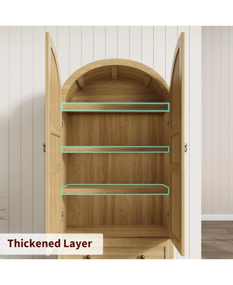 gaomon 72" Tall Arched Kitchen Pantry Cabinet - Farmhouse Freestanding Storage Cupboard with Wooden Doors & Drawers