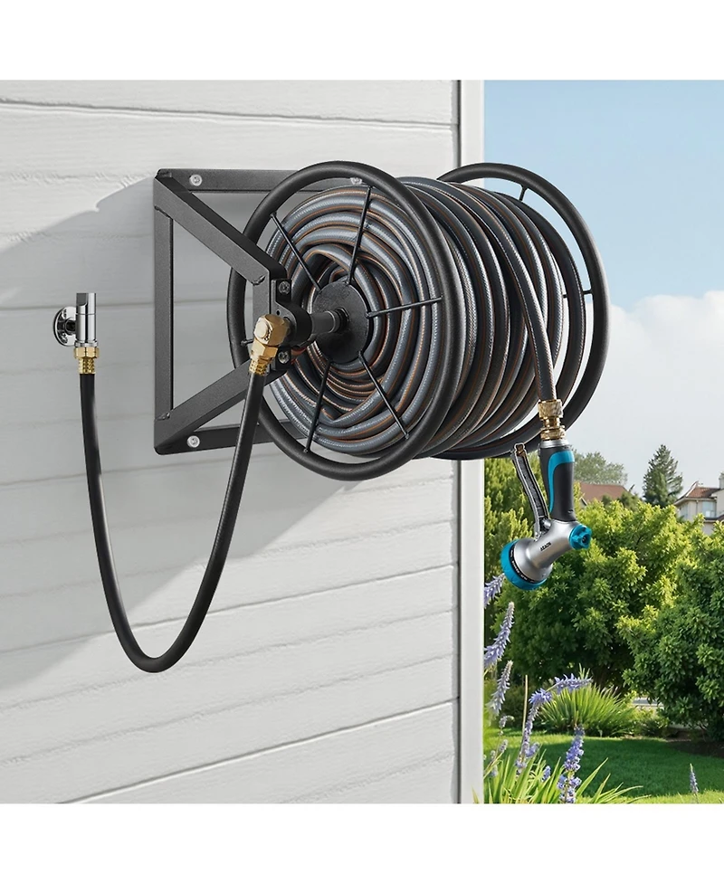 Sugift Wall Mounted Hose Reel Holds 200 ft 5/8 in Hose Steel Space Saving