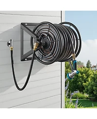Sugift Wall Mounted Hose Reel Holds 200 ft 5/8 in Hose Steel Space Saving