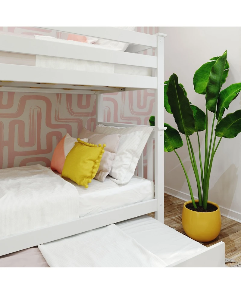 Max & Lily Bunk Bed with Ladder on End and Trundle, Twin-Over-Twin Bed Frame for Kids