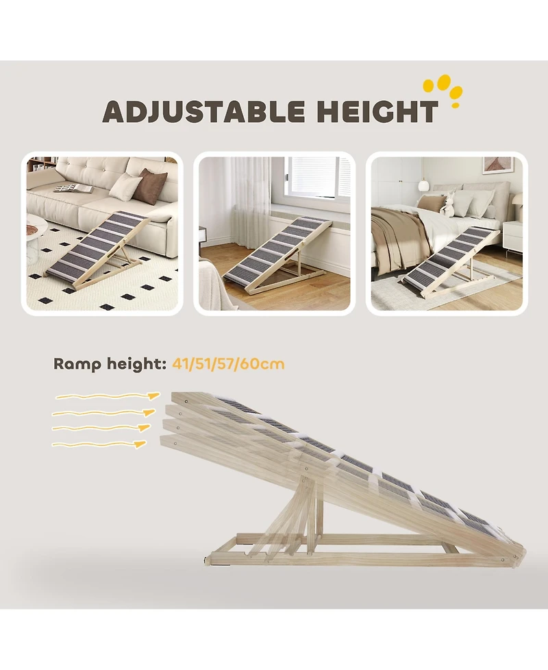 Aostirmotor Foldable dog ramp for couch and bed, adjustable from 16" to 23.5", non-slip carpet, ideal for small to large dogs