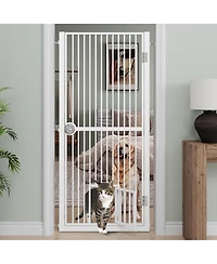 Aostirmotor 61" Extra Tall Pet Gate, adjustable built-in cat door, pressure mount no drilling, ideal for doorways and kitchen