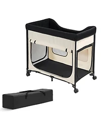 Aostirmotor Large Foldable Elevated Pet Lounge Bed with wheels and side storage bags, sturdy raised design, portable and convenient