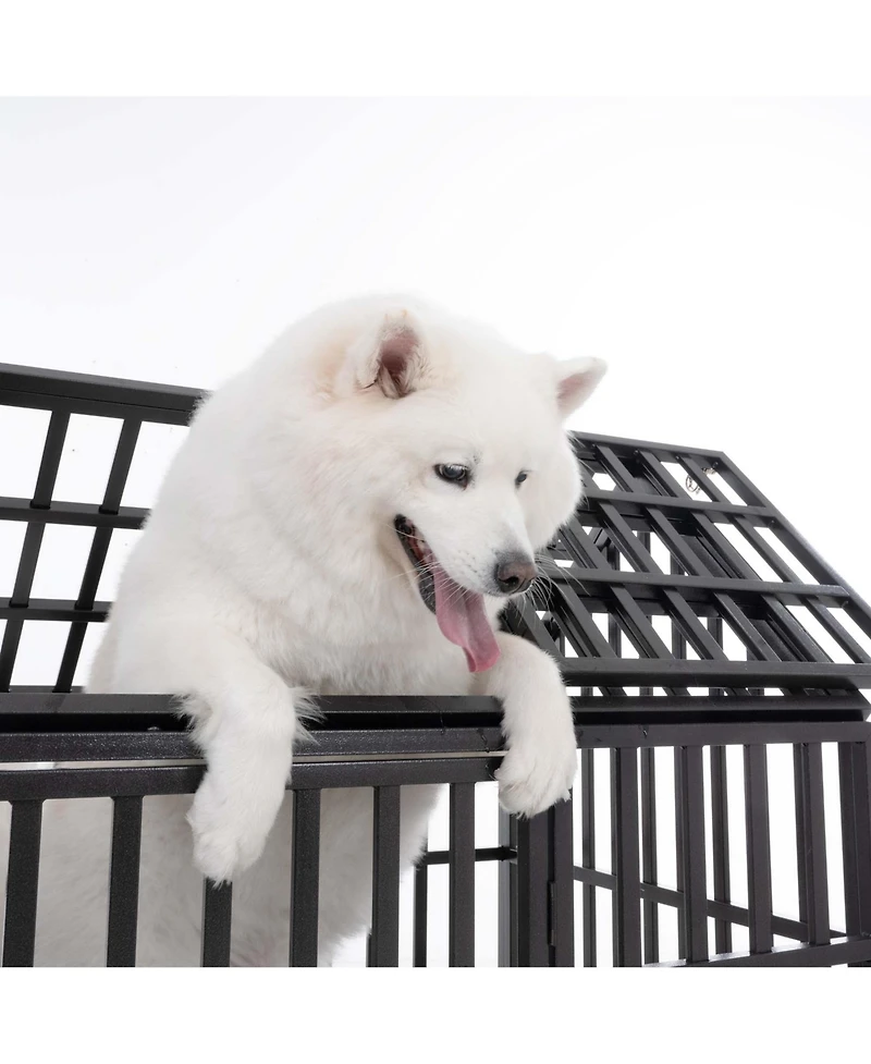 Aostirmotor 55" Heavy Duty Large Dog Crate, strong metal construction, 4 lockable wheels for mobility, secure and durable kennel ideal