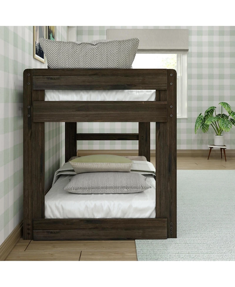 Max & Lily Twin over Twin Low Bunk Bed, Modern Farmhouse Solid Wood Bunk Beds for Kids