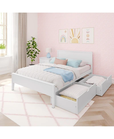 Max & Lily Full Size Bed Frame with Storage Drawers, Solid Wood Platform Bed for Kids