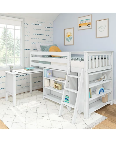 Max & Lily Twin-Size Low Loft With Pull-Out Desk and 3-Shelf Bookcases