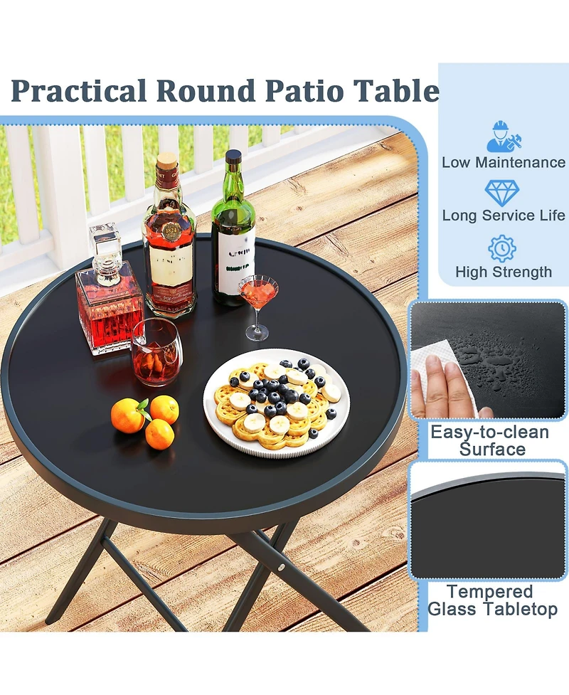 Sugift 3 Piece Folding Patio Bistro Set with Glass Table and Chairs