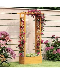 Sugift Wooden Raised Garden Bed with Lattice Trellis and Roof