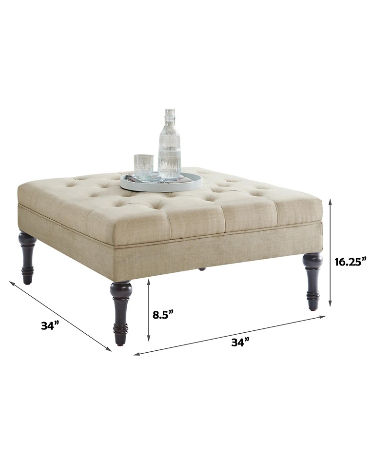 Boyel Living Classic Button-Tufted Linen Ottoman with Wooden Legs, Multi-Functional Footrest
