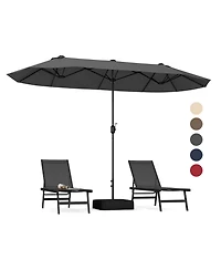 Sugift Double-Sided Patio Twin Table Umbrella with Crank Handle