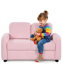 Sugift 2-Seat Kids Sofa Toddler Sofa Couch with Soft Teddy Fleece Upholstery and Solid Wooden Frame