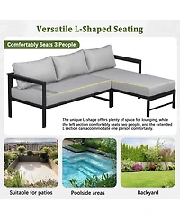 Rainsken All-Weather L-Shaped Outdoor Sofa, 3-Seater Patio Couch with Sturdy Iron Frame and Ultra-Thick Cushions for Balcony, Garden and Backyard