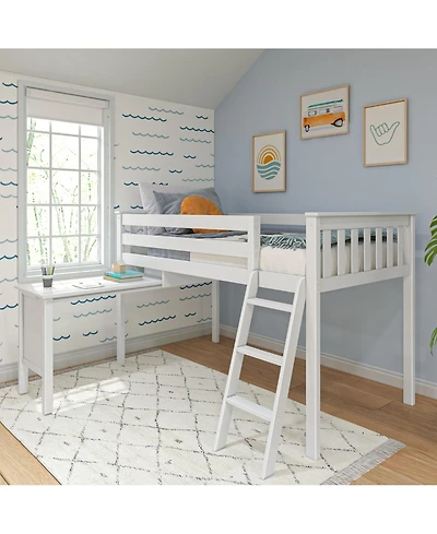 Max & Lily Solid Wood Twin Loft Bed, Loft Bed with Pull Out Desk and Ladder for Kids