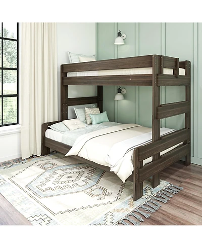 Max & Lily Bunk Bed Twin over Full Size, Modern Farmhouse Solid Wood Bunk Beds for Kids