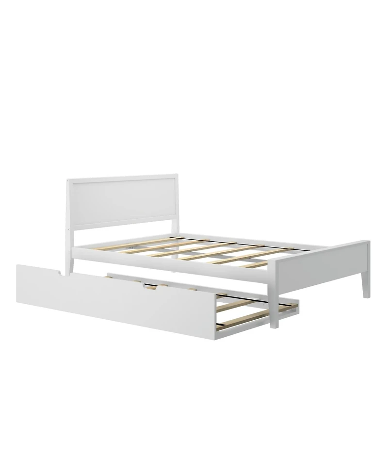 Max & Lily Full Size Bed Frame with Trundle, Classic Solid Wood Platform Bed for Kids
