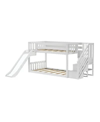Max & Lily Low Twin over Twin Bunk With Stairs, Easy Slide and Orange Camper Van Curtain