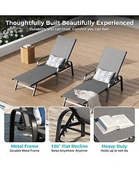Homfan Adjustable 5-Position Outdoor Lounge Chairs Set of 2 - Durable Textilene Reclining Patio Chaise