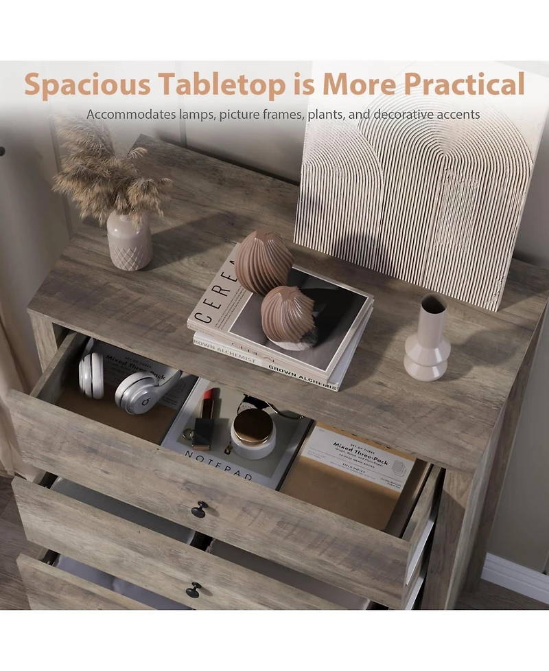 gaomon Modern 5 Drawer Wooden Dresser Chest, Tall Cabinet with Deep Storage Drawers, Metal Knobs, Versatile for Bedroom,Living Room, Hallway, Entryway