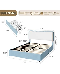gaomon velvet Led bed frame with storage drawers, adjustable headboard, princess-style frame