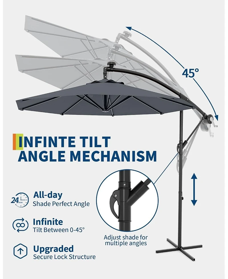 gaomon offset patio umbrella with weighted base, 360degree(s) rotation and infinite tilt for versatile shade on decks, poolsides, lawns, backyards