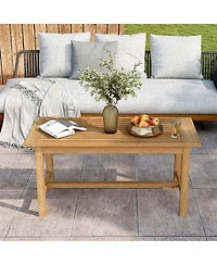 Gymax 36''Patio Coffee Table Solid Wood Coffee Table w/ Slatted Tabletop