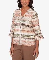 Alfred Dunner Petite Spice Market Biadere Stripe Center Seam V-Neck Top