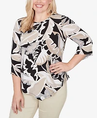 Alfred Dunner Petite Detail Driven Texture Leaves Pointed Hem Top with Necklace