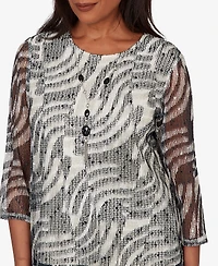 Alfred Dunner Petite Detail Driven Animal Popcorn Embellished Top with Necklace