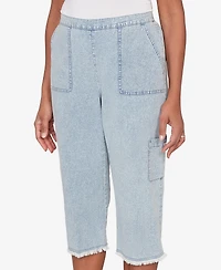 Alfred Dunner Petite Out of the Blue Fringe Denim Patch Pocket Capri Pants