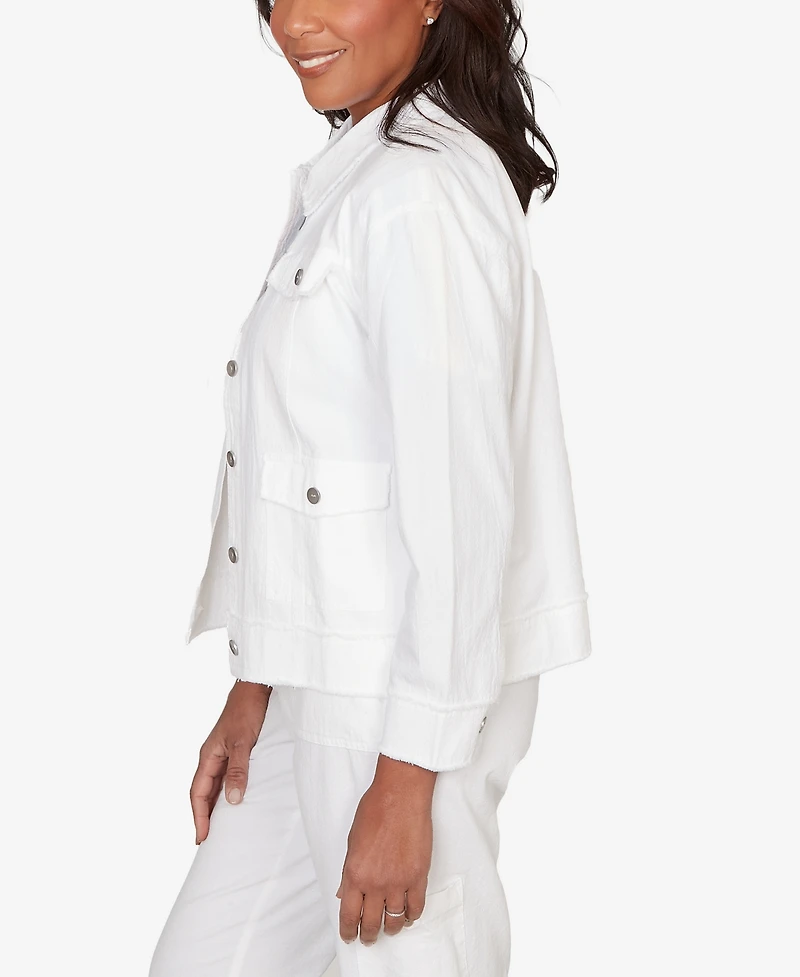 Alfred Dunner Petite Out of the Blue Patch Pocket Collared Jacket