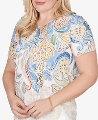 Alfred Dunner Petite Out of the Blue Ombre Paisley Short-Sleeve T-Shirt