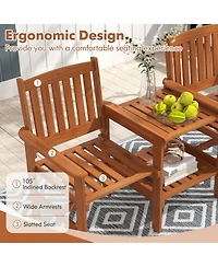 Gouun 2-Seater Solid Wood Outdoor Bench Set with Side Table and Umbrella Hole