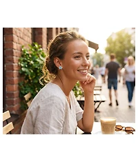 Bling Jewelry Created Blue Opal Inlay Petals Flower Stud Earrings .925 Sterling Silver