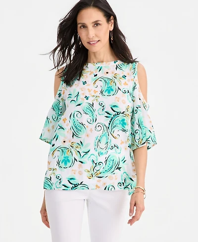 Jm Collection Women's Cold-Shoulder Elbow-Sleeve Top, Macy's Exclusive