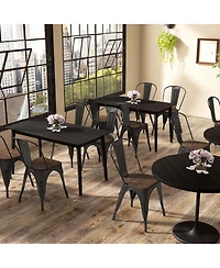 Gymax Tolix Style Metal Dining Chairs Set of 4 with Wood Seat and Removable Backrest