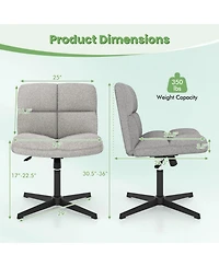 Gouun Wide Seat Cross Legged Armless Swivel Chair with Adjustable Height