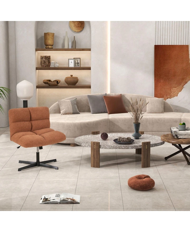 Gouun Armless Cross Legged Desk Chair with Fleece Upholstery and 360-Degree Swivel