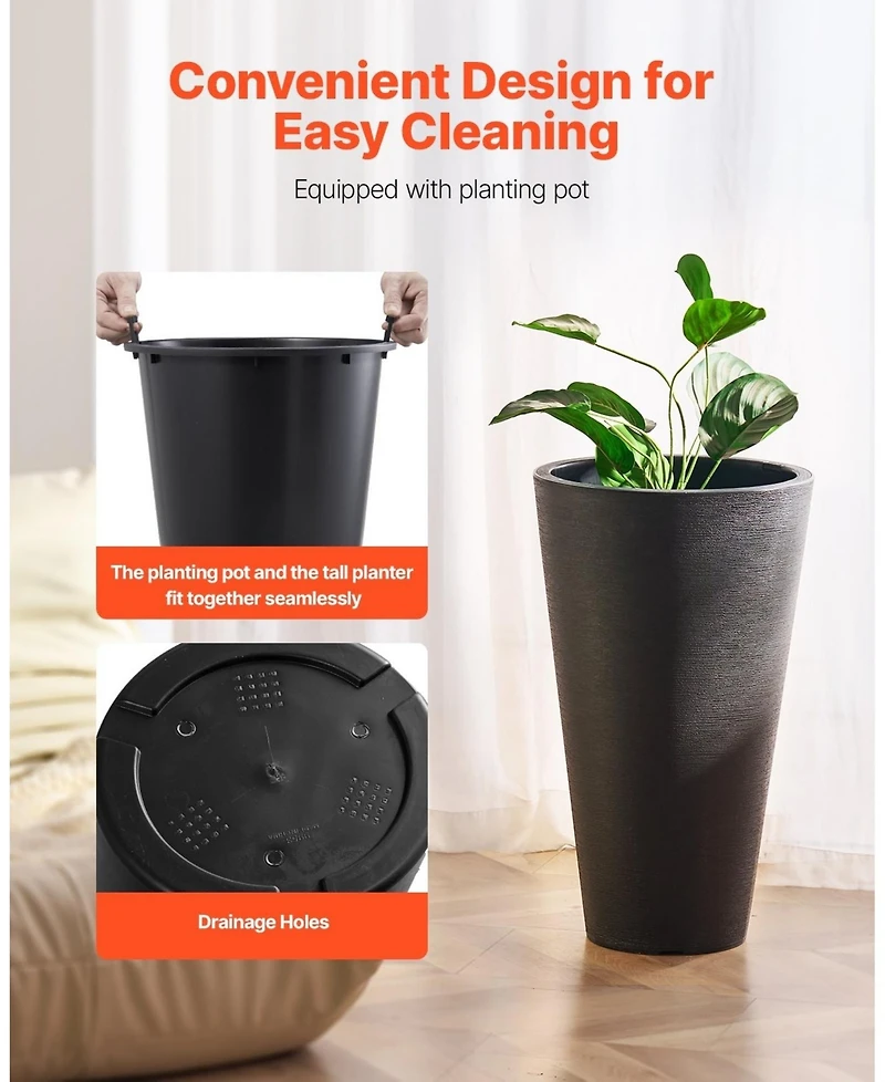 Sugift Set of 2.24in Round Tall Planters with Drainage for Patio Porch
