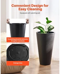 Sugift Set of 2.24in Round Tall Planters with Drainage for Patio Porch