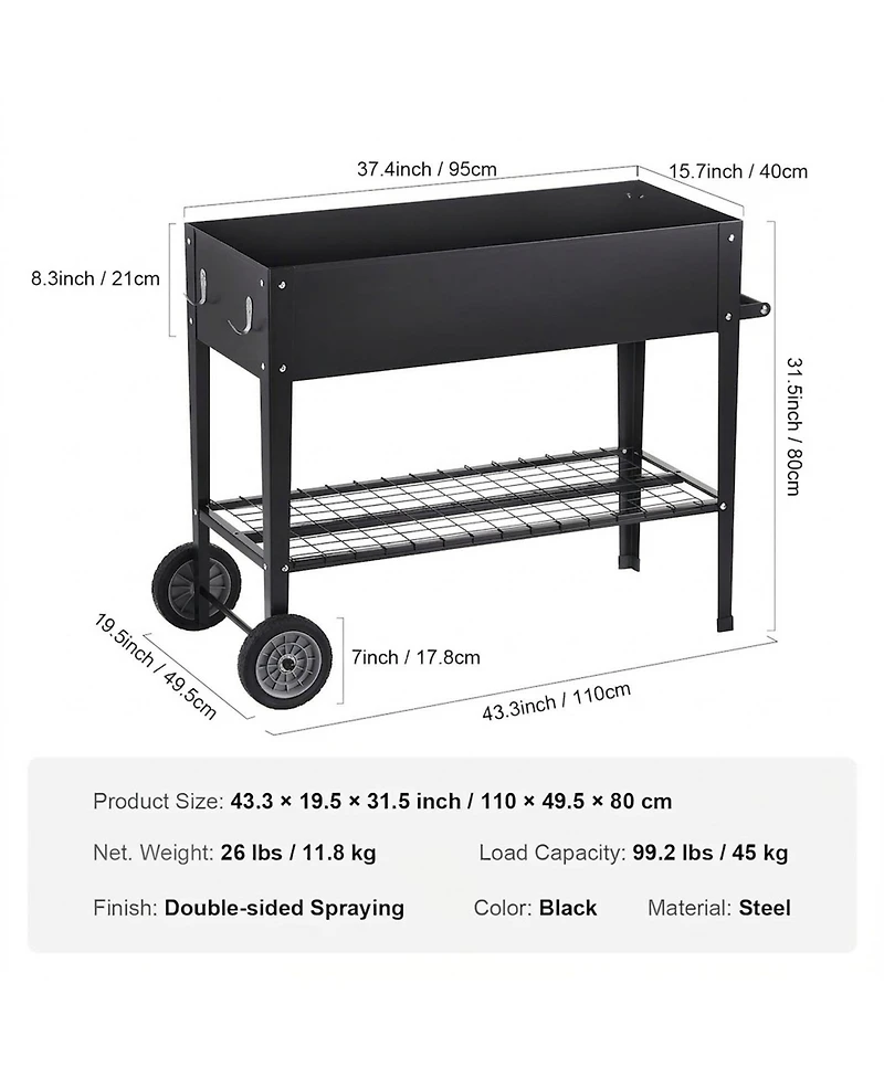 Sugift 42.5 x 19.5 x 31.5 in Galvanized Metal Raised Planter Box