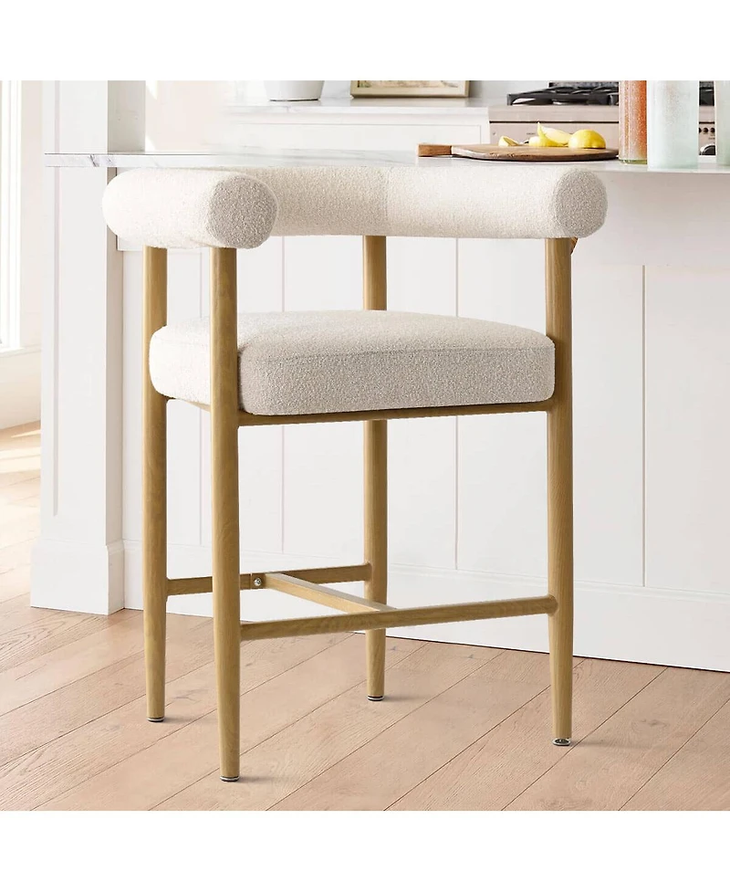 Maison Boucle 24" Boucle Counter Height Stools with Arms, Kitchen Island, Set of 3
