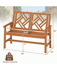 Sugift Outdoor Wood Patio Loveseat Chair with Geometric Backrest
